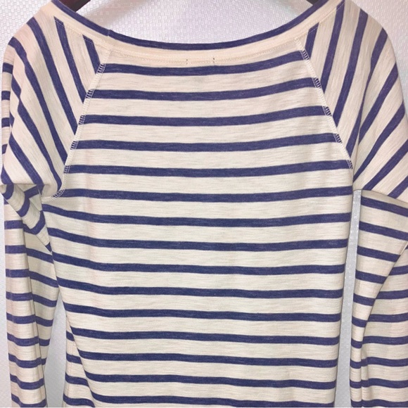 J Crew Long Sleeve Scoop Neck Striped Pullover Cotton Top XS 0-2 Blue/Cream - Picture 7 of 15